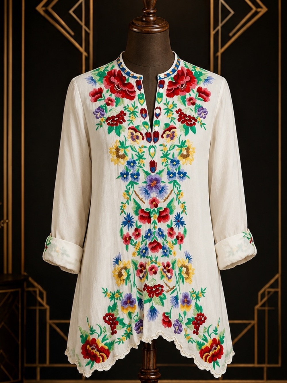 Johnny Was heavily embroidered Gala tunic in Shell NWT - Picture 1 of 10